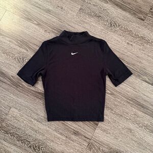Nike Essentials mock neck ribbed t-shirt in black